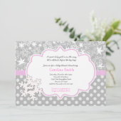 Snowflake Winter Baby shower Girl-uitnodigingen Kaart (Staand voorkant)