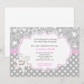 Snowflake Winter Baby shower Girl-uitnodigingen Kaart (Voorkant / Achterkant)