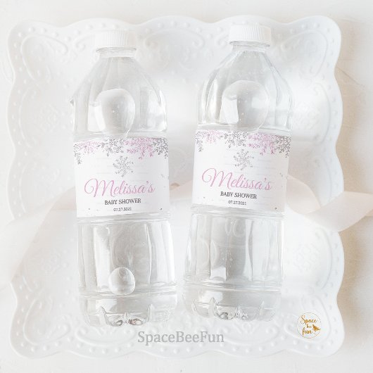 Snowflake Winter Baby shower Girl Waterfles Etiket