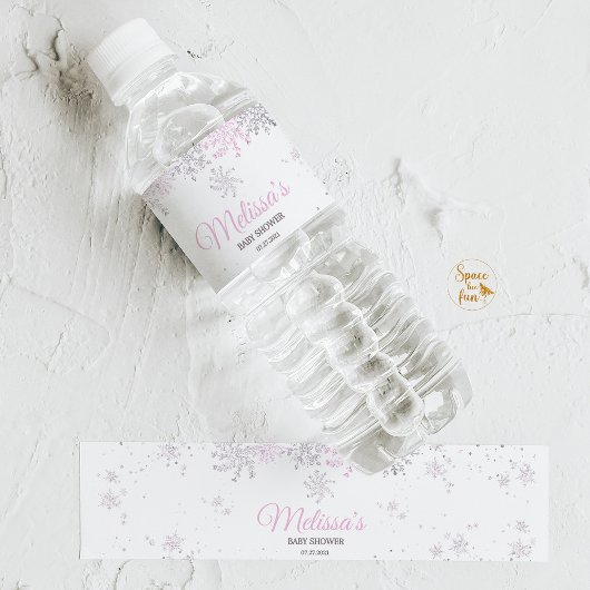 Snowflake Winter Baby shower Girl Waterfles Etiket