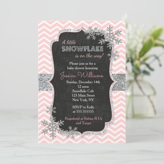 Snowflake Winter Baby Shower Invitaties Kaart (Staand voorkant)