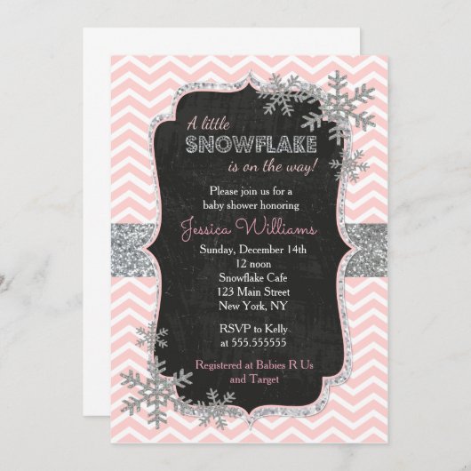 Snowflake Winter Baby Shower Invitaties Kaart (Voorkant / Achterkant)