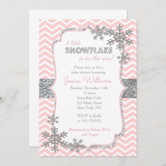 Snowflake Winter Baby Shower Invitaties Kaart (Voorkant / Achterkant)