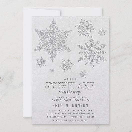 Snowflake Winter Baby shower Invitation Kaart (Voorkant)