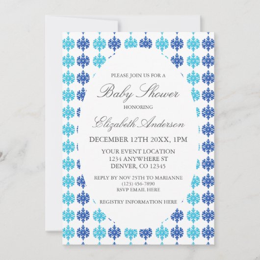 Snowflake Winter Baby shower Kaart (Voorkant)