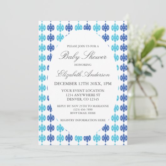 Snowflake Winter Baby shower Kaart (Staand voorkant)