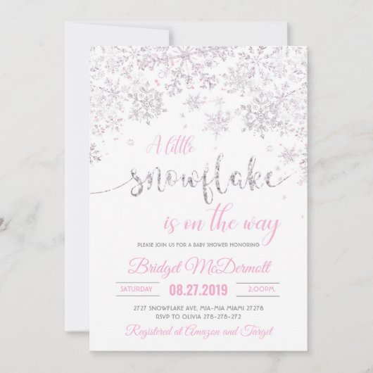 Snowflake Winter Baby shower Kaart (Voorkant)