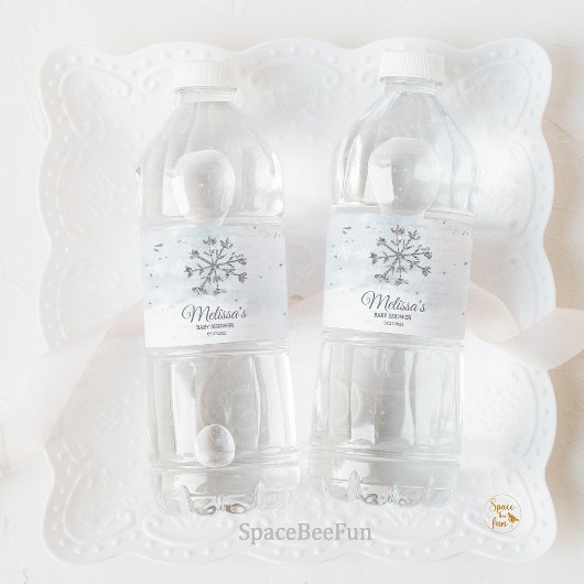 Snowflake Winter Baby shower Waterfles Etiket