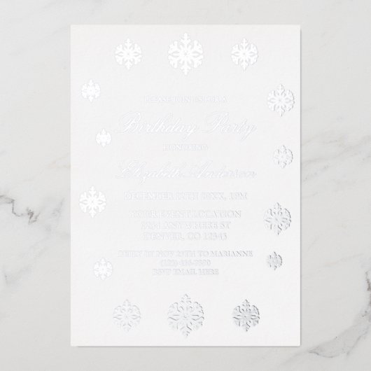 Snowflake Winter Birthday Folie Uitnodiging (Voorkant)