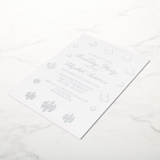 Snowflake Winter Birthday Folie Uitnodiging (Gedraaid)