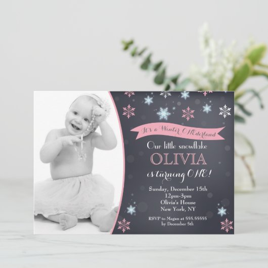 Snowflake Winter Birthday Invitations Kaart (Staand voorkant)