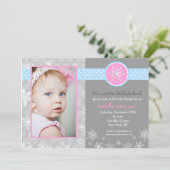Snowflake Winter Birthday Party Invitations Foto Kaart (Staand voorkant)
