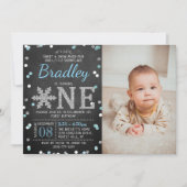 Snowflake Winter Chalkboard 1st Birthday Foto Kaart (Voorkant)