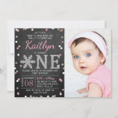 Snowflake Winter Chalkboard 1st Birthday Foto Kaart (Voorkant)