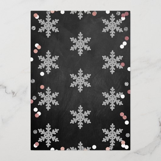 Snowflake Winter Chalkboard 1st Birthday Real Folie Uitnodiging (Achterkant)