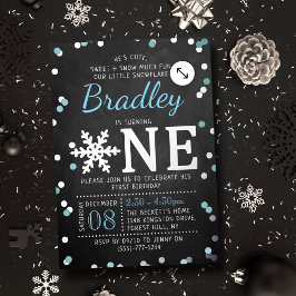 Snowflake Winter Chalkboard 1st Birthday Real Folie Uitnodiging