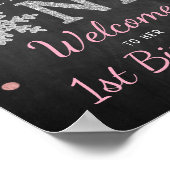 Snowflake Winter Chalkboard 1st Birthday Welkom Poster (Hoek)