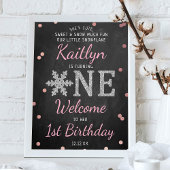 Snowflake Winter Chalkboard 1st Birthday Welkom Poster