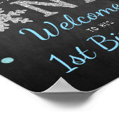Snowflake Winter Chalkboard 1st Birthday Welkom Poster (Hoek)