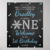 Snowflake Winter Chalkboard 1st Birthday Welkom Poster (Voorkant)