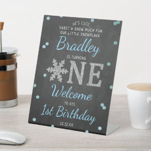Snowflake Winter Chalkboard 1st Birthday Welkom Reclamebord Met Voetstuk