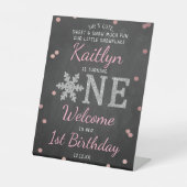 Snowflake Winter Chalkboard 1st Birthday Welkom Reclamebord Met Voetstuk (Voorkant)