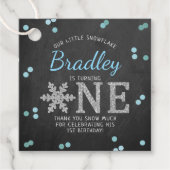 Snowflake Winter Chalkboard 1ste verjaardag Bedankjes Labels (Voorkant)