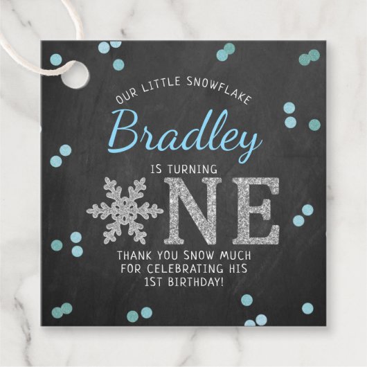 Snowflake Winter Chalkboard 1ste verjaardag Bedankjes Labels (Voorkant)