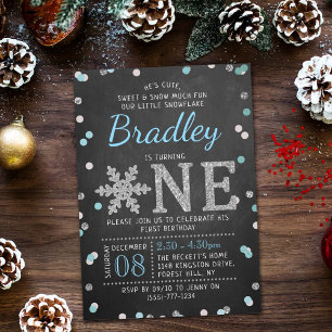 Snowflake Winter Chalkboard 1ste verjaardag Kaart
