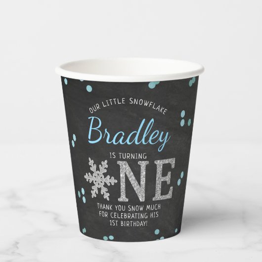 Snowflake Winter Chalkboard 1ste verjaardag Papieren Bekers (Voorkant)