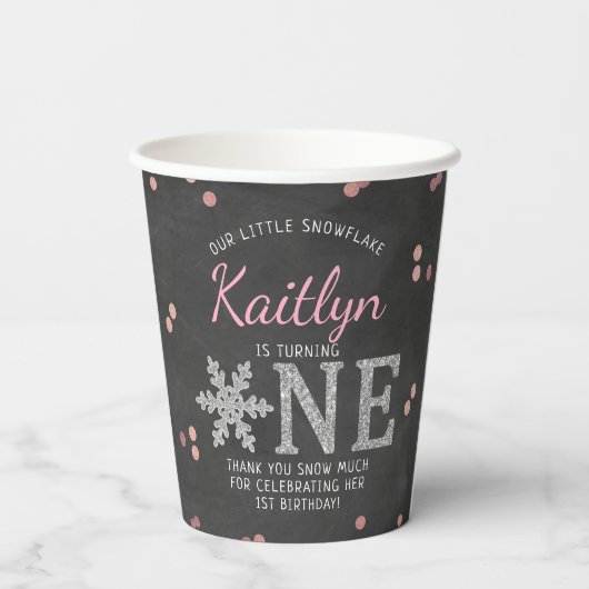 Snowflake Winter Chalkboard 1ste verjaardag Papieren Bekers (Achterkant)