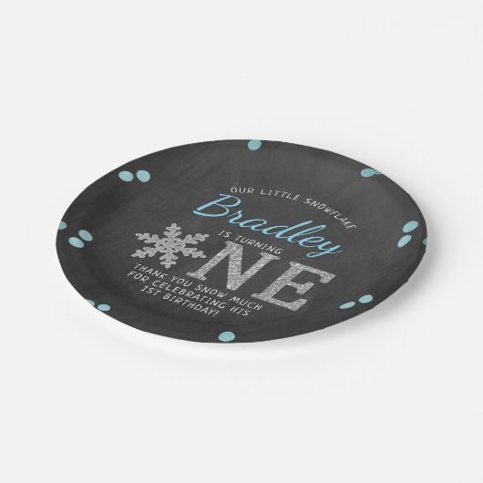 Snowflake Winter Chalkboard 1ste verjaardag Papieren Bordje (Gekanteld)