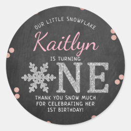 Snowflake Winter Chalkboard 1ste verjaardag Ronde Sticker