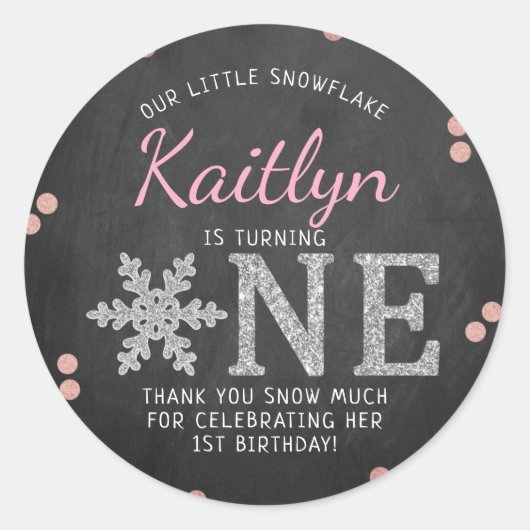 Snowflake Winter Chalkboard 1ste verjaardag Ronde Sticker (Voorkant)