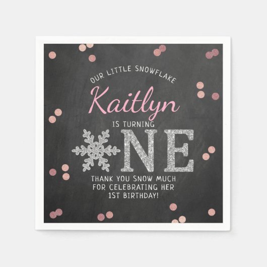 Snowflake Winter Chalkboard 1ste verjaardag Servet (Voorkant)