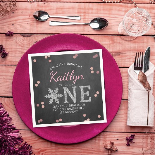 Snowflake Winter Chalkboard 1ste verjaardag Servet