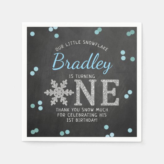 Snowflake Winter Chalkboard 1ste verjaardag Servet (Voorkant)