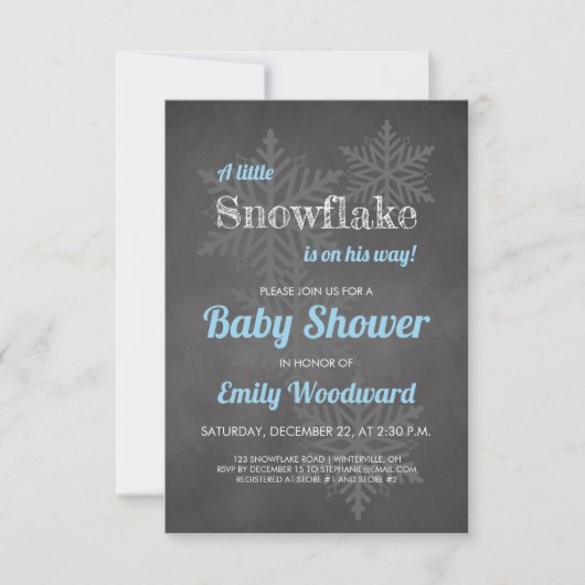 Snowflake Winter Chalkboard Blue Boys Baby shower Kaart (Voorkant)