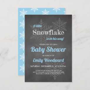 Snowflake Winter Chalkboard Blue Boys Baby shower Kaart