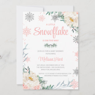 Snowflake Winter Floral Girls Baby shower Kaart