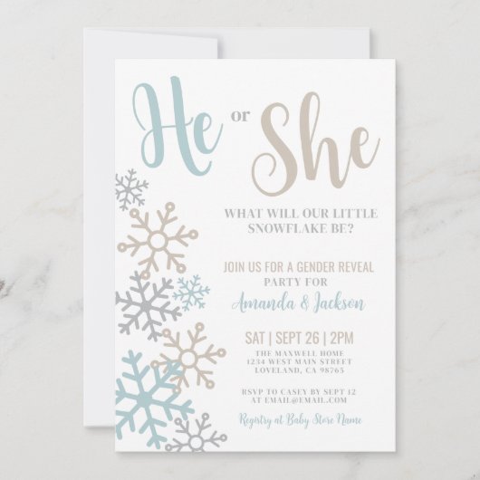 Snowflake Winter Geslacht Onthulling Kaart (Voorkant)