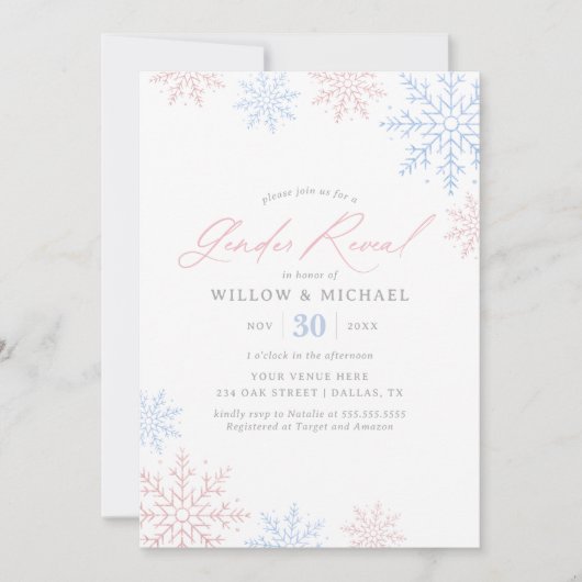 Snowflake Winter Geslacht Onthulling Kaart (Voorkant)