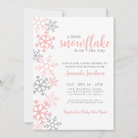 Snowflake Winter Girl Baby shower Kaart (Voorkant)