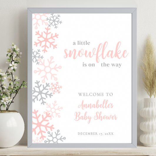 Snowflake Winter Girl Baby Shower Welcome Sign Poster