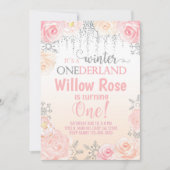 Snowflake winter girl nodigt eerste verjaardag uit kaart (Voorkant)