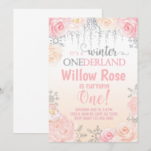 Snowflake winter girl nodigt eerste verjaardag uit kaart (Voorkant / Achterkant)