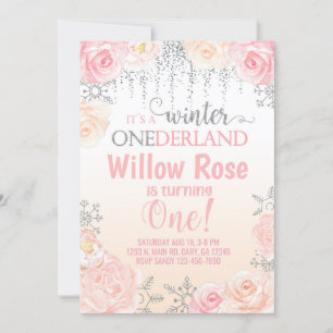 Snowflake winter girl nodigt eerste verjaardag uit kaart