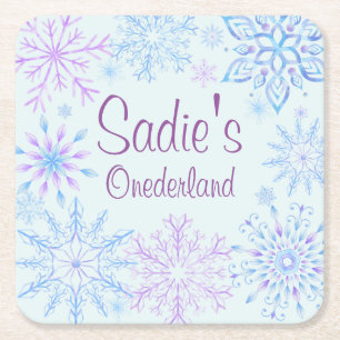 Snowflake Winter One-Derland First Birthday Kartonnen Onderzetters