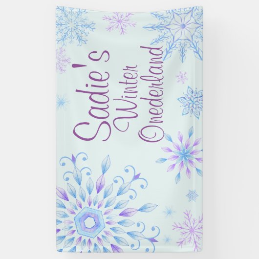 Snowflake Winter One-Derland First Birthday Spandoek (Verticaal)