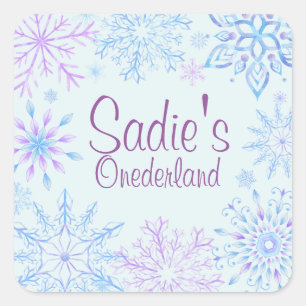 Snowflake Winter One-Derland First Birthday Vierkante Sticker